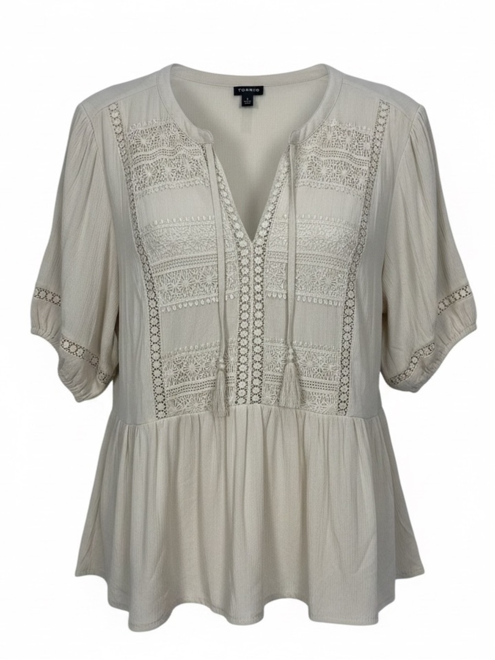Torrid Crochet Babydoll Blouse Top Beige Size 1X